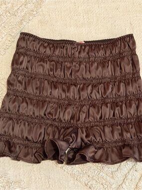 Satin Ruffle Skort in Chocolate Brown